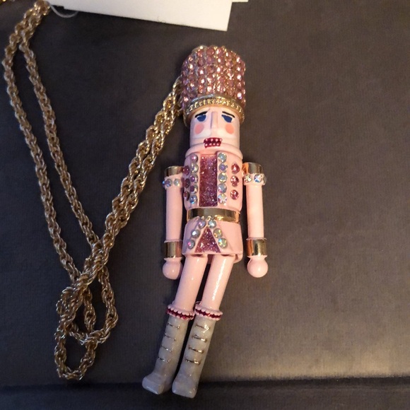 NWT Sparkly Rhinestone Betsey Johnson Pink Nutcracker Necklace - Picture 11 of 14